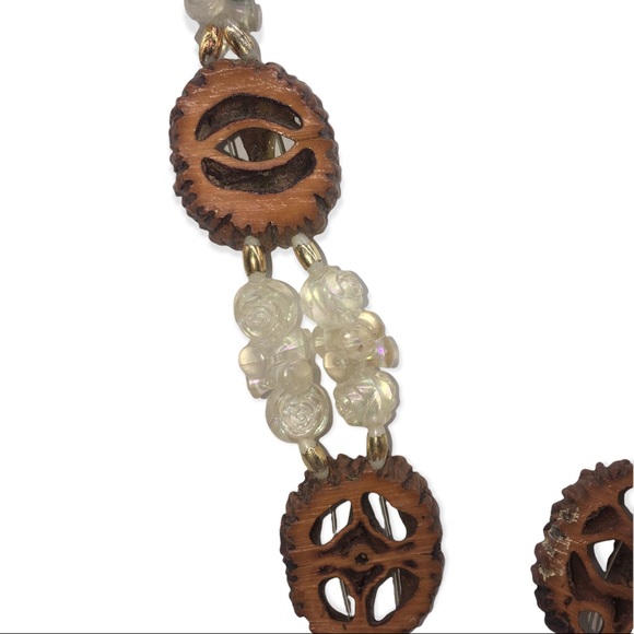 RARE Vintage Walnut Tramp Art Beaded Necklace A4 - Picture 6 of 6